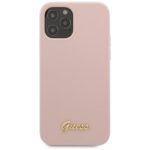 Guess GUHCP12LLSLMGLP iPhone 12 Pro Max 6,7" light pink hardcase Silicone Script Gold Log - imagine 4