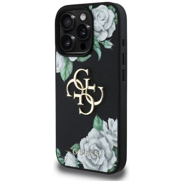 Case Guess Grained Roses Big 4G logo for iPhone 16 Pro Max black - imagine 2
