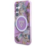 Case Guess Glitter Flowers Triangle Buttons MagSafe for Samsung Galaxy S25 purple - imagine 2