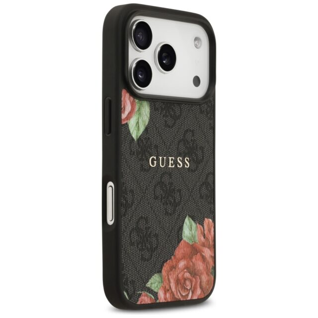 Case Guess 4G Flowers Print MagSafe for iPhone 17 Pro Max black - imagine 4