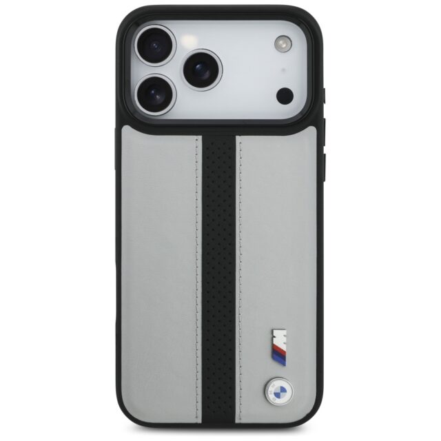 Case BMW M Perforated Stripe Logo MagSafe for iPhone 17 Pro Max gray - imagine 3