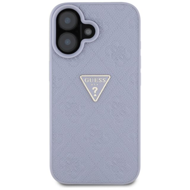 Case Guess Hot Stamp 4G Pattern Triangle Metal Logo for iPhone 16 purple - imagine 3