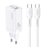 USAMS Wall Charger MT 2xUSB-C + USB GaN 65W T33 PD + USB-C to USB-C Cable 100W Fast Charging white