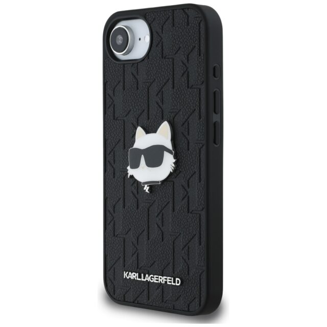 Case Karl Lagerfeld Monogram Choupette Head Pin for iPhone 16e black - imagine 2