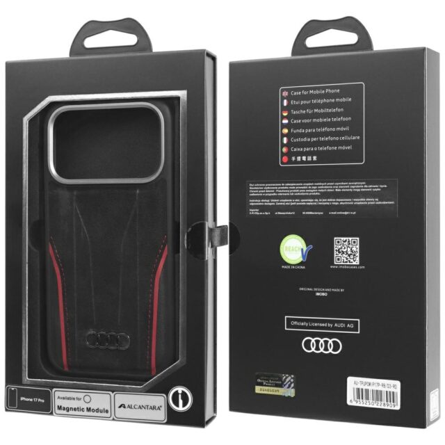 Case Audi R8 Genuine Leather MagSafe for iPhone 17 Pro black-red - imagine 10