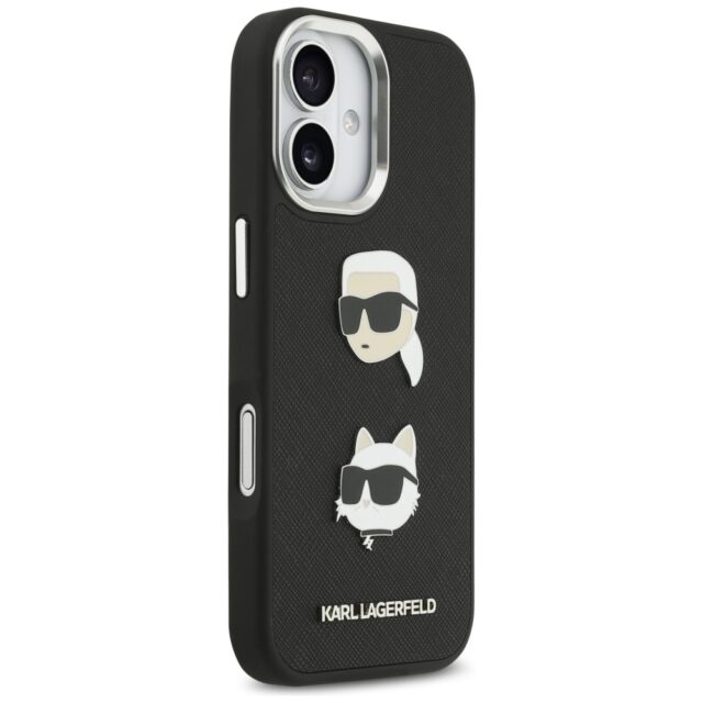 Karl Lagerfeld FW Grained Karl & Choupette Heads Pins & Logo Case for iPhone 17 Black - imagine 4