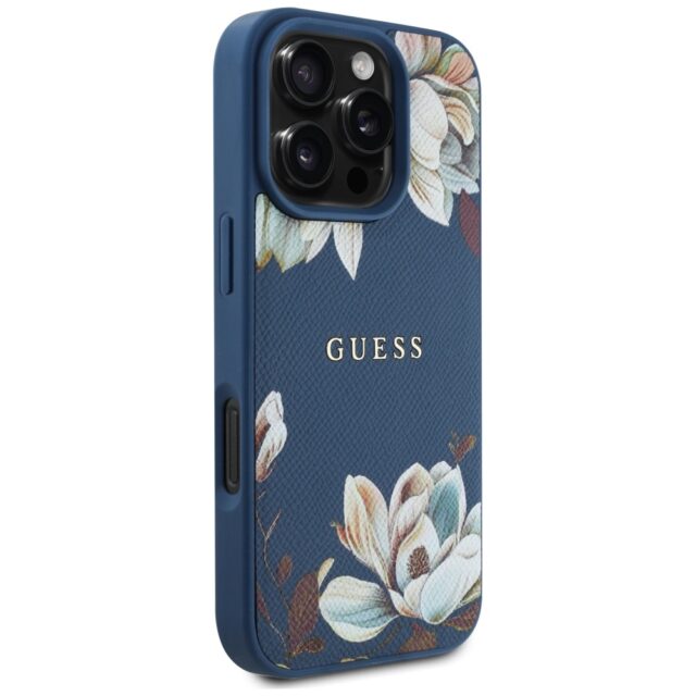 Case Guess Grained Printed Flower Pattern MagSafe for iPhone 16 Pro Max blue - imagine 4