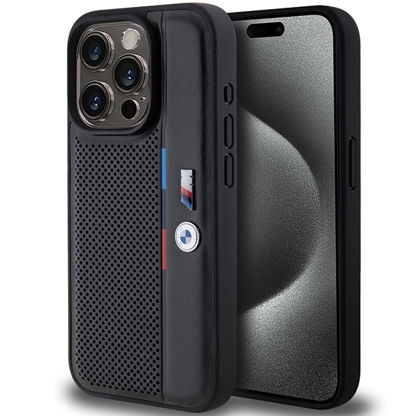 cps-8c59d3eea239d32940c078eef6df939e-2025-12-06-01-02-43 Case BMW BMHCP15X23PUPVK iPhone 15 Pro Max 6.7" black hardcase Perforated Tricolor Line - imagine 1