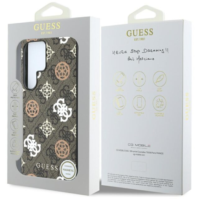 Case Guess 4G Printed Colored Peony Pattern MagSafe to Samsung Galaxy S25 Ultra brown - imagine 8