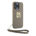 DKNY DKHCP15LPBSWSE iPhone 15 Pro 6.1" beige hardcase with Wrist Strap and Stock Logo - imagine 3