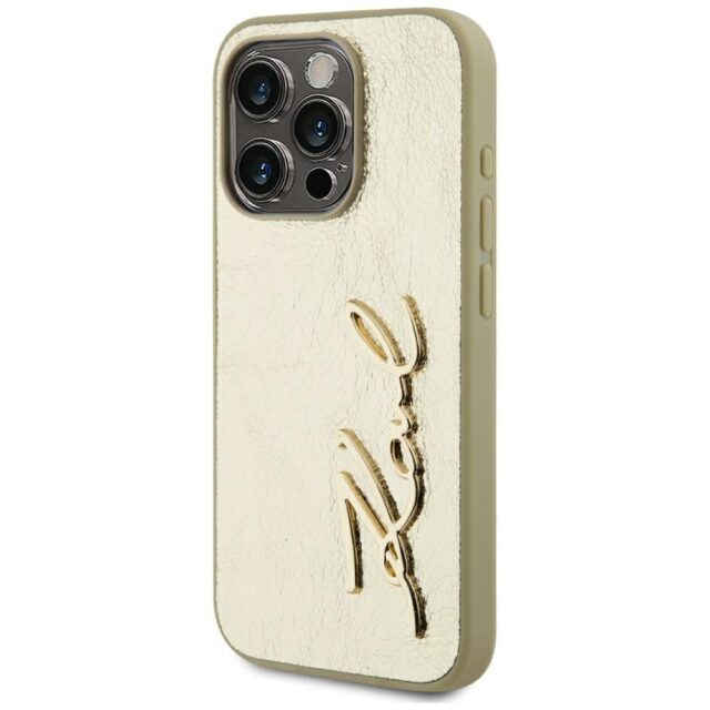 Case Karl Lagerfeld Wrinkled Metal Signature for iPhone 15 Pro gold - imagine 2