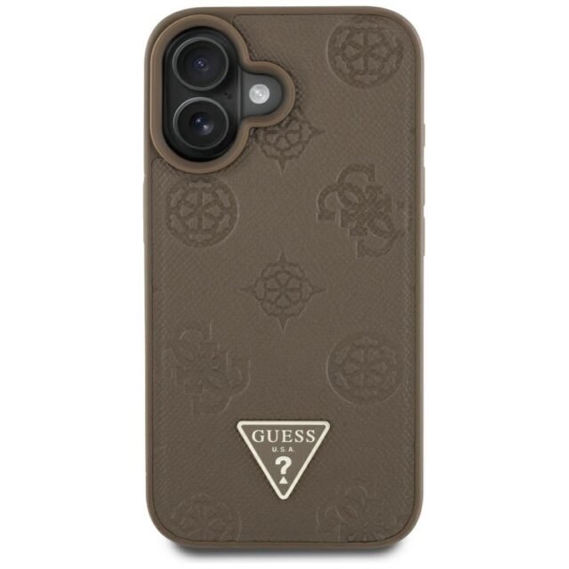 Case Guess Grained Hot Stamp Peony Triangle Logo MagSafe for iPhone 16 brown - imagine 3