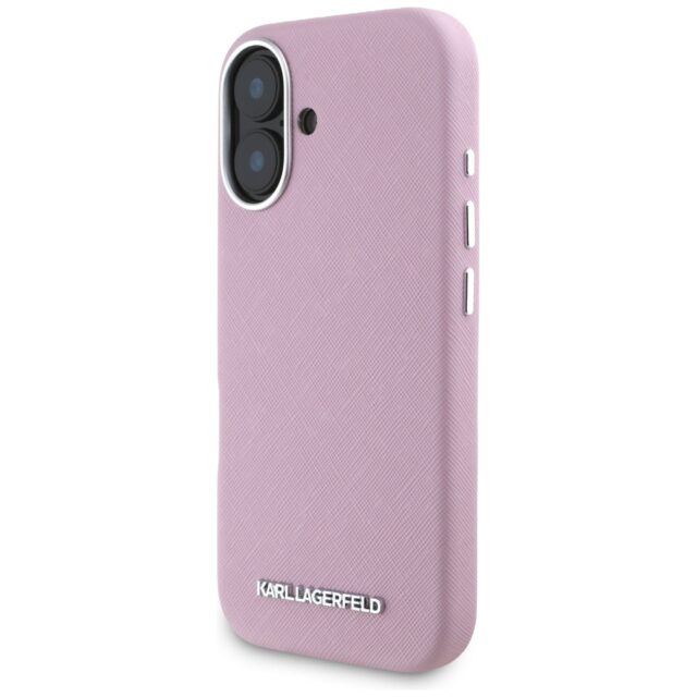 Case Karl Lagerfeld Saffiano Full Wrapped Elongated Metal Logo MagSafe for iPhone 16 pink - imagine 2