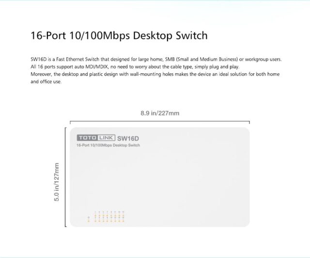 Totolink SW16D | Switch | 16x RJ45 100Mb/s, Desktop, Unmanaged - imagine 6