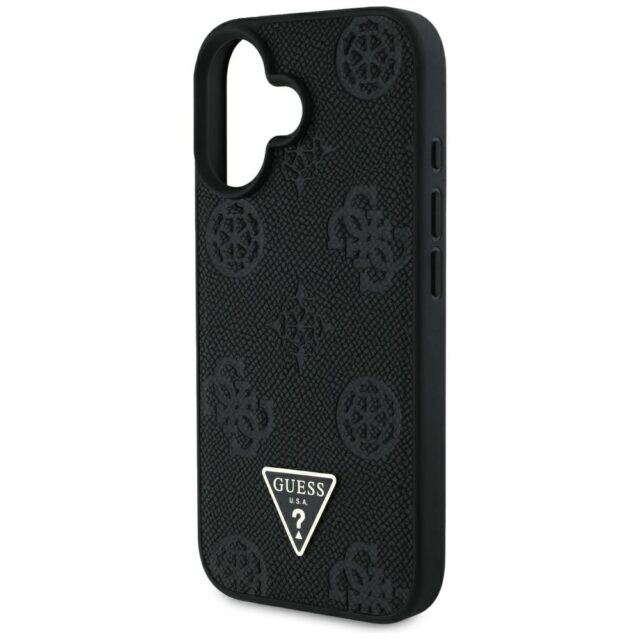 Case Guess Grained Hot Stamp Peony Triangle Logo MagSafe for iPhone 16 black - imagine 6