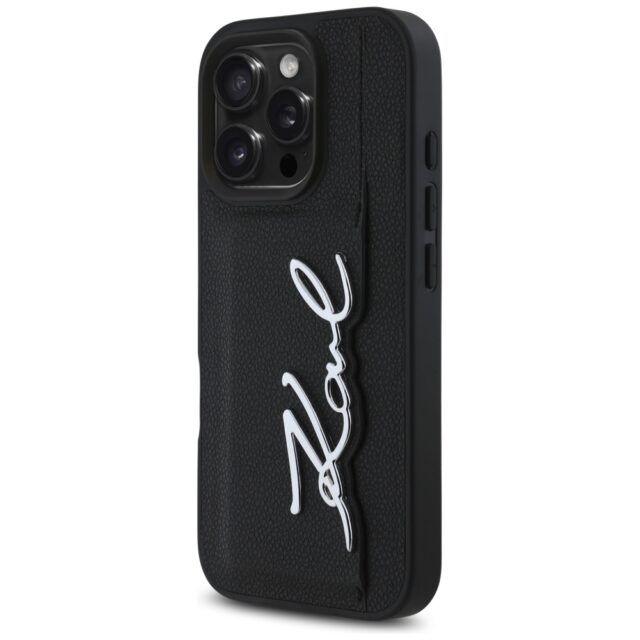 Case Karl Lagerfeld HC Grained PU Cardslot Metal Signature for iPhone 16 Pro black - imagine 2