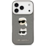 Karl Lagerfeld FW Grained Karl & Choupette Heads Pins & Logo Case for iPhone 17 Pro Gray - imagine 3
