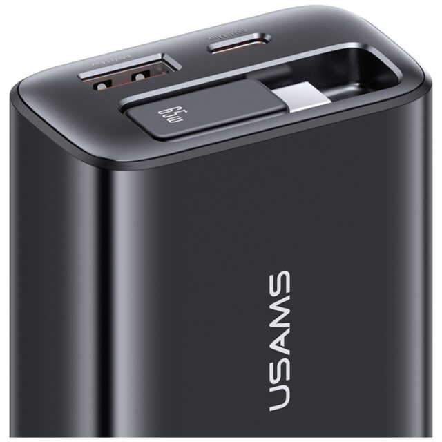 Wall charger USAMS Xiang Series CC299 65W 1xUSB-C 1xUSB-A + USB-C cable black - imagine 4