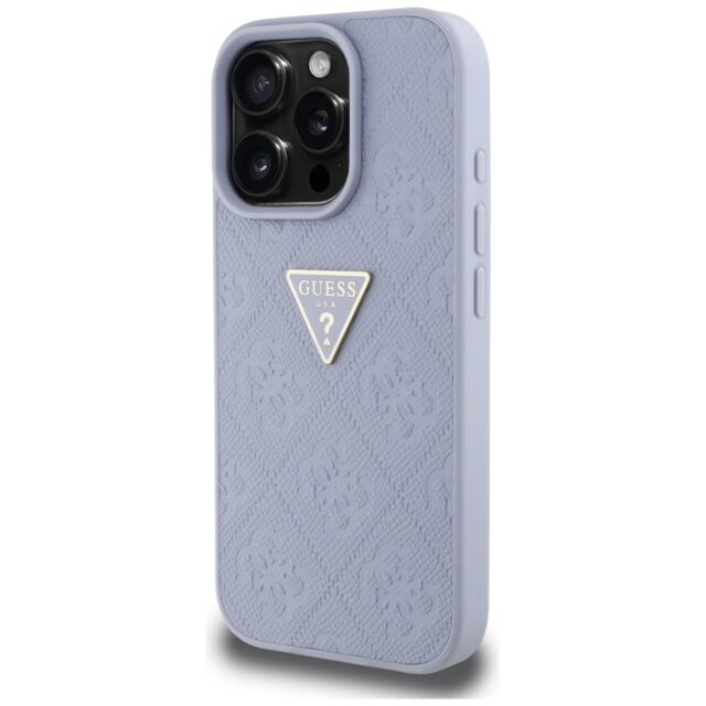 Case Guess Hot Stamp 4G Pattern Triangle Metal Logo for iPhone 16 Pro Max purple - imagine 2