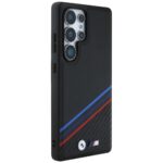 Case BMW Leather Tricolor Crossing Stripes MagSafe for Samsung Galaxy S25 Ultra black - imagine 4