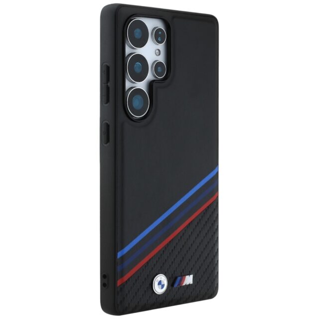 Case BMW Leather Tricolor Crossing Stripes MagSafe for Samsung Galaxy S25 Ultra black - imagine 4