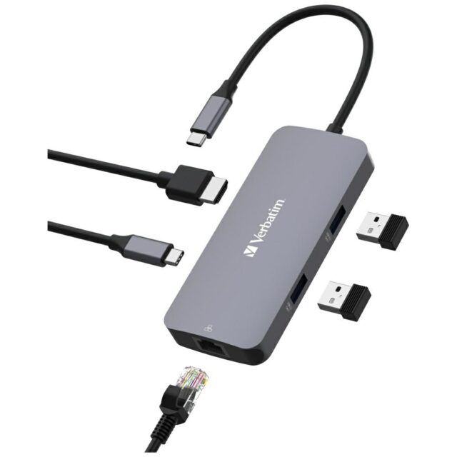 Verbatim Adapter Hub USB-C - HDMI/USB-C/Eternet/2xUSB-A 3.0 aluminum 32150 - imagine 3