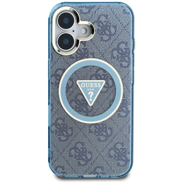 Case Guess IML Metal Glitter 4G Circle Triangle MagSafe for iPhone 16 blue - imagine 3