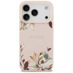 Guess Grained Flowers Classic Logo MagSafe Case for iPhone 17 Pro Pink - imagine 3