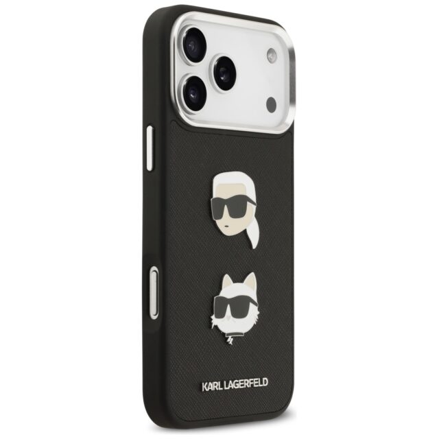 Karl Lagerfeld FW Grained Karl & Choupette Heads Pins & Logo Case for iPhone 17 Pro Max Black - imagine 4