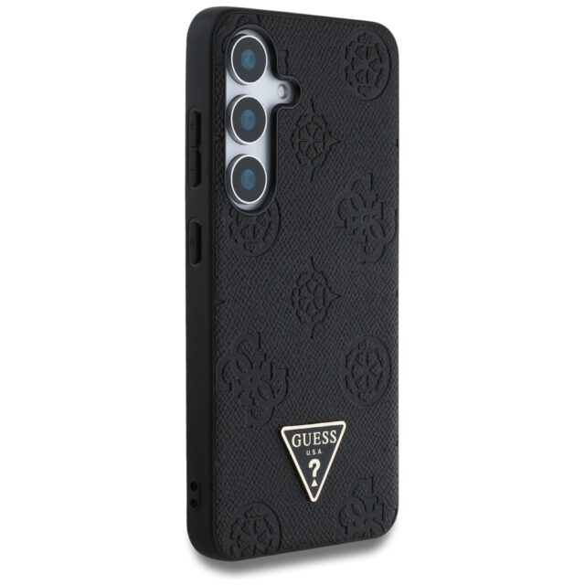 Case Guess Grained Hot Stamp Peony Pattern Triangle Logo MagSafe to Samsung Galaxy S25 black - imagine 4