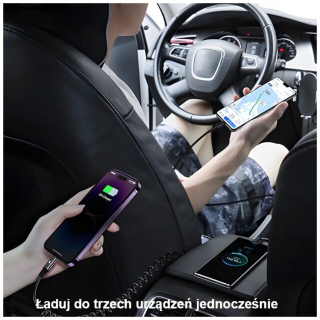 USAMS car charger 2xUSB-C 1xUSB-A C33 60W with spring cable Fast Charge black CC167CC01 (US-CC167) - imagine 7