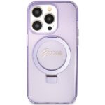 Guess GUHMP15LHRSGSU iPhone 15 Pro 6.1" purple hardcase Ring Stand Script Glitter MagSafe - imagine 3