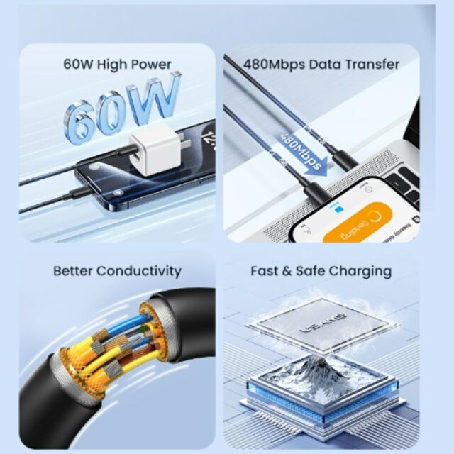 USAMS USB-C to USB-C Cable 60W 1mFast Charging YD Series white SJ711USB02 (US-SJ711) - imagine 3