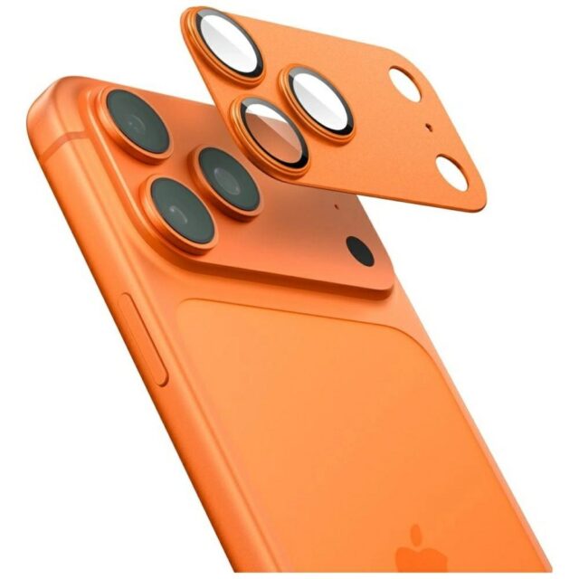 Ochrona na obiektyw aparatu Spigen        Glas.Tr Camera EZ FIT Optik Pro XL do Apple iPhone 17 Pro Max pomarańczowy - imagine 3