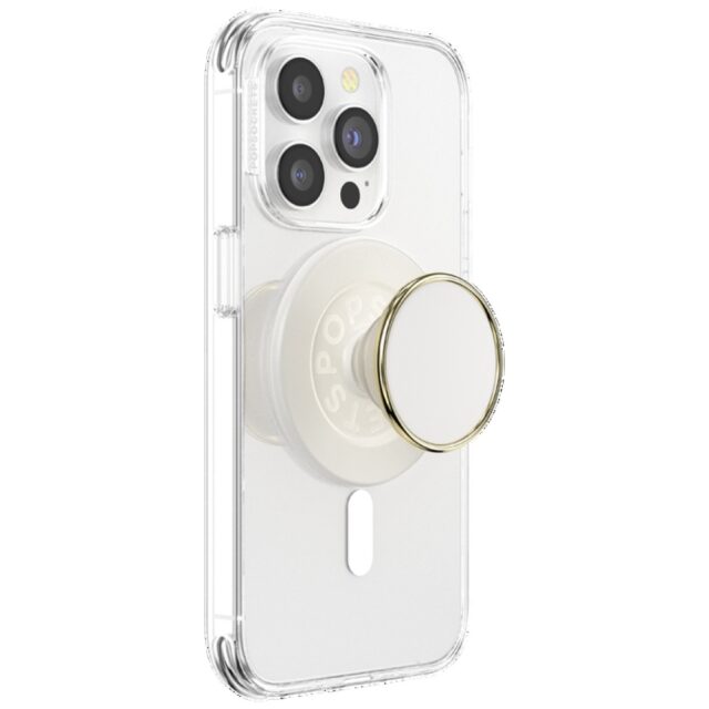 Grip and stand for phone Popsockets Round Luxe Coconut Creme Enamel MagSafe beige 8 - imagine 3