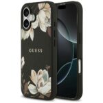 Guess Grained Flowers Classic Logo MagSafe case for iPhone 17 black