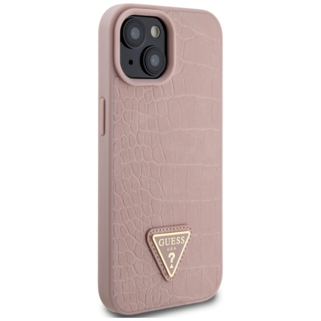 Guess GUHCP15SPCRTHCP iPhone 15 / 14 / 13 6.1" pink hardcase Croco Triangle Metal Logo - imagine 4