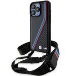Case BMW BMHCP15L23PSVTK iPhone 15 Pro 6.1" black hardcase M Edition Carbon Tricolor Lines & Strap