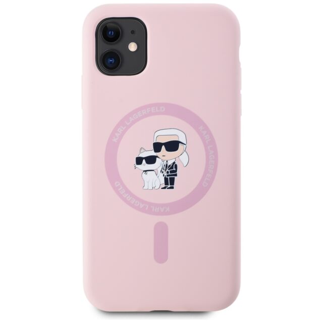Case Karl Lagerfeld Silicone Karl&Choupette MagSafe for iPhone 11 pink - imagine 3