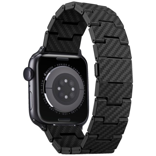 Band PITAKA Carbon Fiber Retro for Apple Watch 1/2/3/4/5/6/7/8/9/10/SE/Ultra/Ultra2 black grey - imagine 3