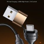 USAMS braided cable U62 2xUSB-C/USB-A/Lightning 1.2m PD Fast Charge black SJ483USB01 (US-SJ483) - imagine 2