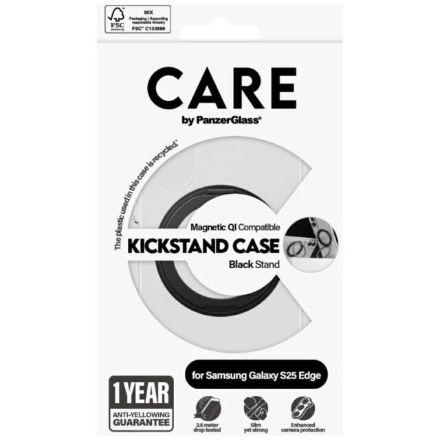 Case CARE by PanzerGlass Feature Black Kickstand & QI for Samsung Galaxy S25 Edge transparent - imagine 4