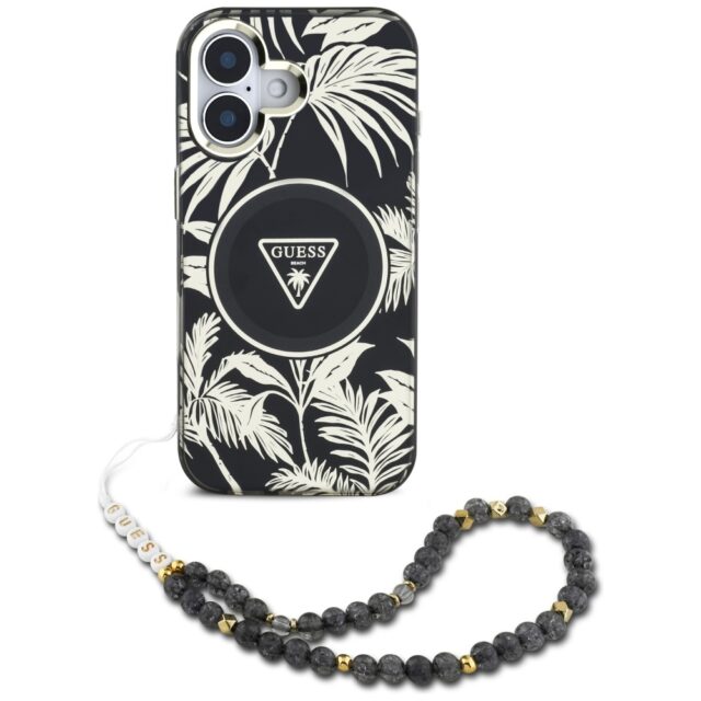 Case Guess Palm Trees Triangle Pearl Strap MagSafe for iPhone 16 black - imagine 2