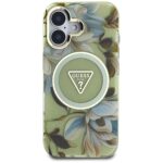 Case Guess Glitter Flowers Triangle Buttons MagSafe for iPhone 16 green - imagine 3