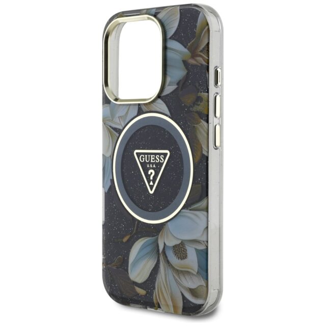 Case Guess Glitter Flowers Triangle Buttons MagSafe for iPhone 16 Pro black - imagine 6