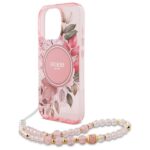 Guess GUHMP16LHFWBRCESP iPhone 16 Pro 6.3" pink hardcase IML Flowers With Pearl Strap MagSafe - imagine 5