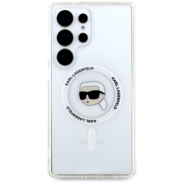 Case Karl Lagerfeld Button Karl Head Printed Logo MagSafe Samsung Galaxy S25 Ultra white - imagine 3