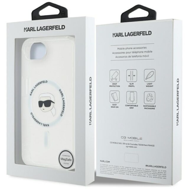 Case Karl Lagerfeld IML Metal Karl Head MagSafe for iPhone 16e white - imagine 8