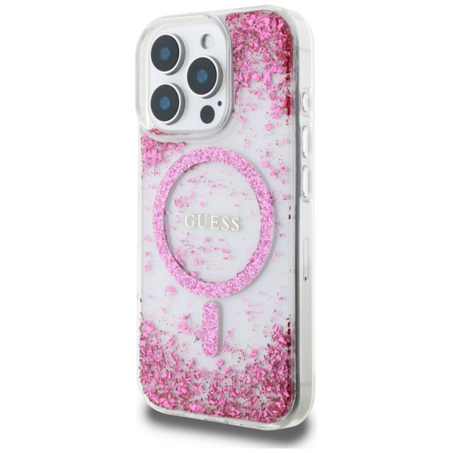 Guess HC Resin Bottom Glitter Case for iPhone 16 Pro Max MagSafe Pink - imagine 2