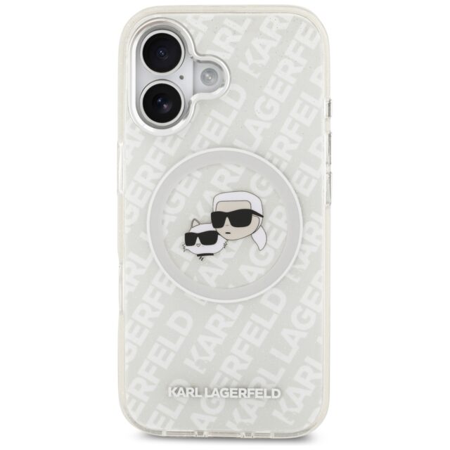 Karl Lagerfeld IML Glitter Karl & Choupette Heads Logo MagSafe Case for iPhone 17 Gray - imagine 3
